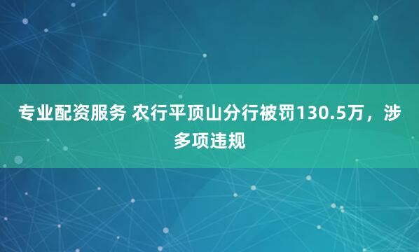 专业配资服务 农行平顶山分行被罚130.5万，涉多项违规